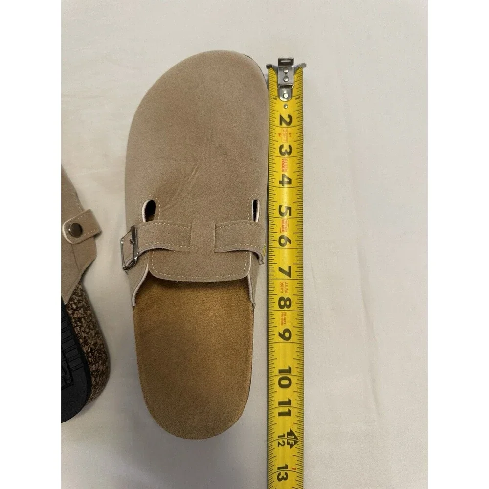 Men's US 11 Beige/Brown Slide Sandals Fabric Upper Adjustable Buckle Strap